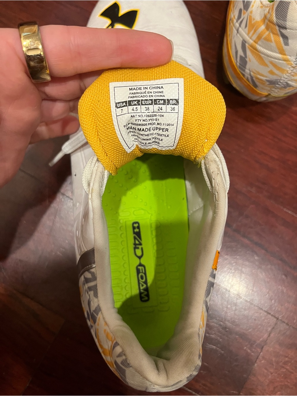 Under Armour White and Yellow Cleats - Lacrosse / Training - Picture 6 of 7